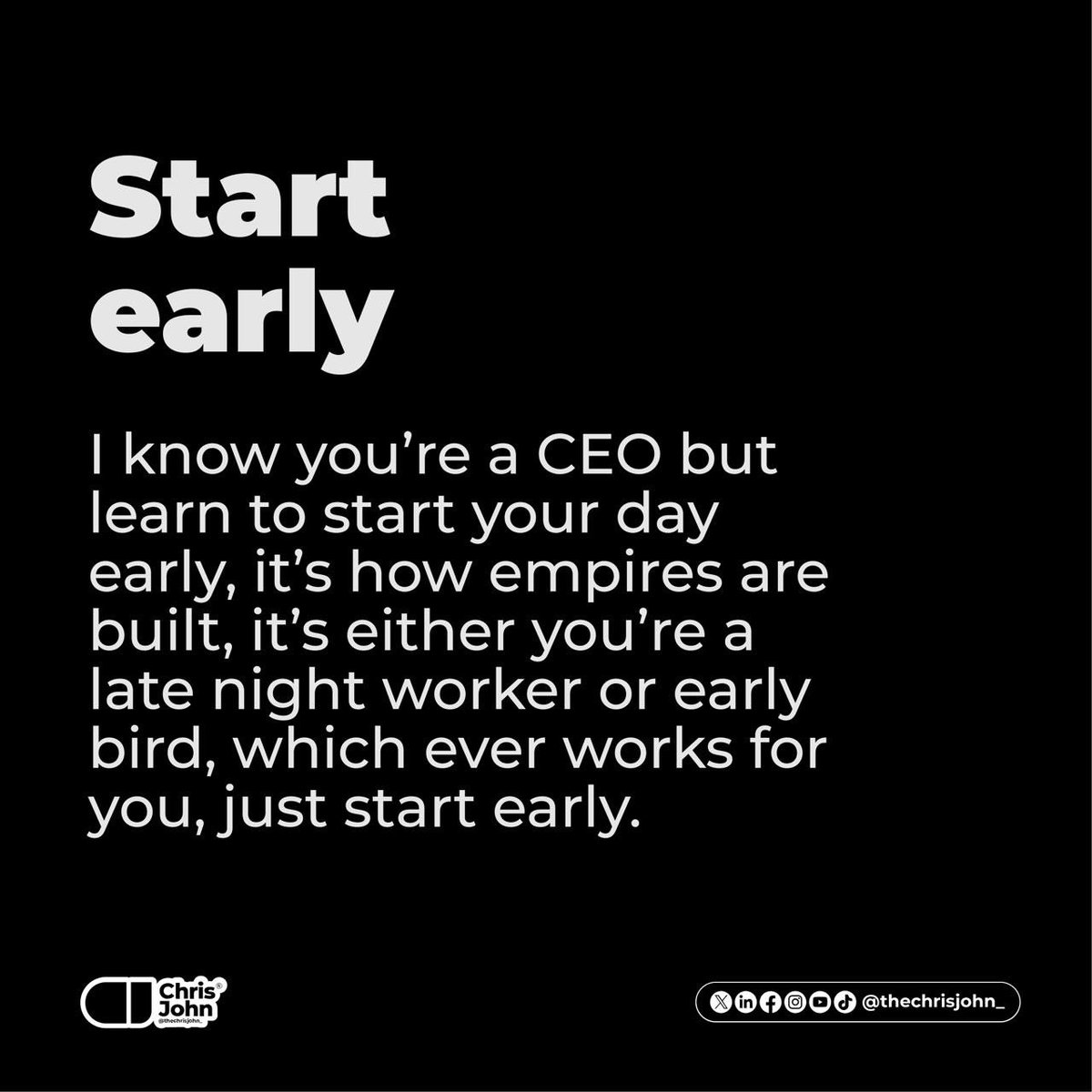 thechrisjohn_'s tweet photo. 🖤🤍
Good Morning Great People

This is just a subtle reminder you You. Read it again.

#thechrisjohn #TCJ #businessdeveloper #brandexpert #GM https://t.co/dTTDsz3uuX