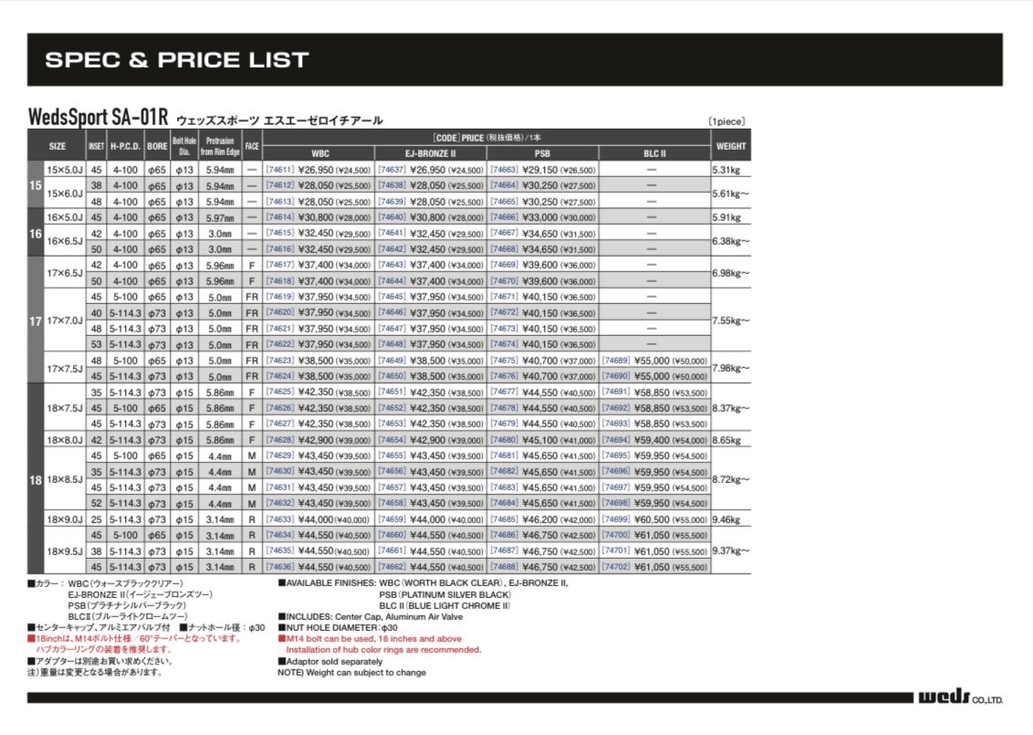 ウェッズの新作sa-01Rカッコいい時思ってたけど18インチM14仕様と聞いて断念…
コスパよいし買いたかった）🥹