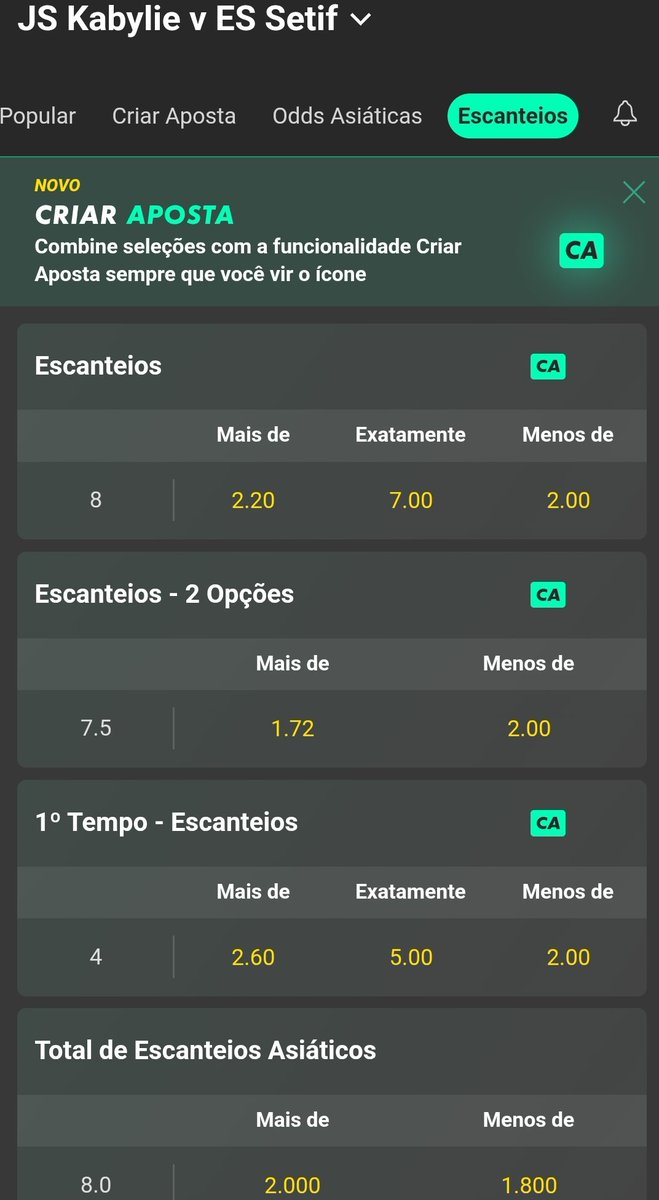 TheTipsZone_'s tweet image. ⚽ Futebol Masculino - JS Kabylie x ES Setif
🇩🇿Argélia - Ligue 1
🛖 Casa de Apostas: Bet365

🎯 Total de Escanteios Asiáticos - Mais de 8.0
📊 Odd 2.00
💰 1.25% da banca

Essa e muitas outras apostas estão no nosso canal grátis do Telegram! Link na bio.