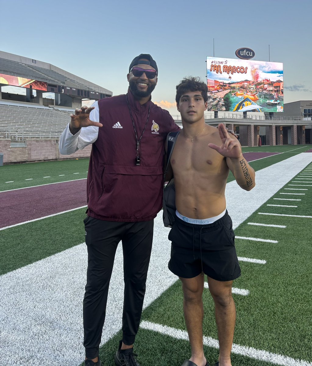 marcoBeltran08's tweet image. Thank you to @TXSTATEFOOTBALL and Coach @GJKinne for an awesome camp tonight! It was an awesome event and was blessed to get called out as the Camp MVP! I will definitely be back again! @Coach_Coats @TWCPFootball @Coach_Howard10