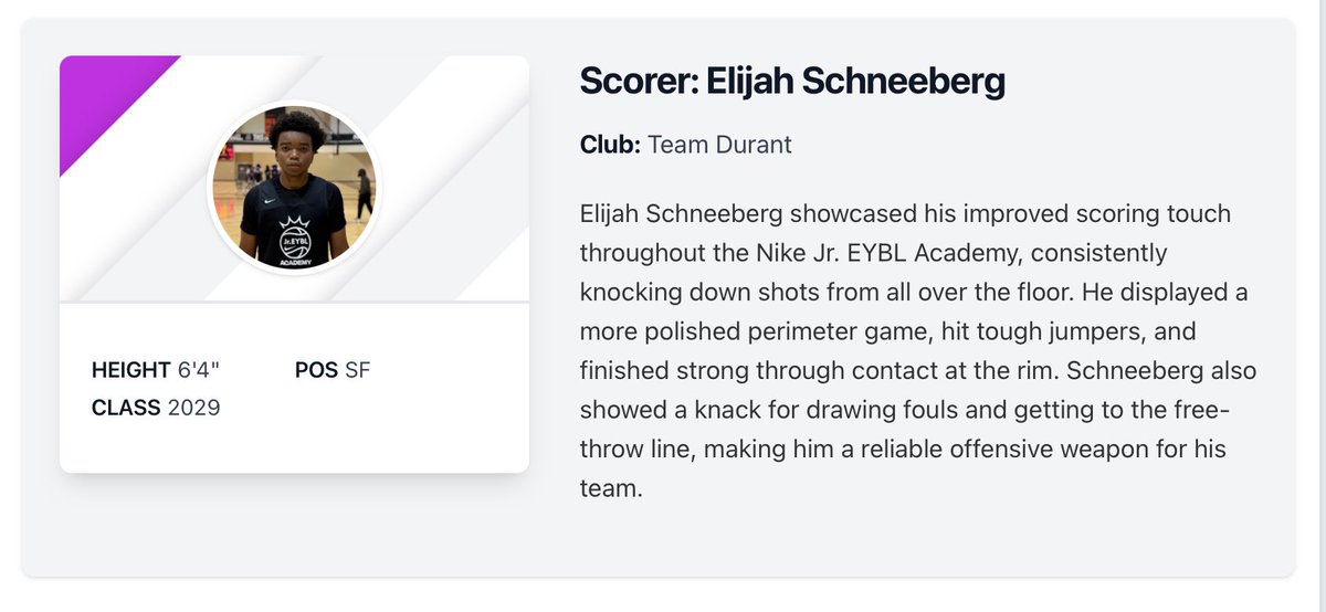 Thank you <a href="/SpencerLPulliam/">Spencer Pulliam</a> for recognizing rising freshman Elijah Schneeberg ’29 as his team’s top scorer at the inaugural Nike Jr. EYBL Academy.

#SidwellBasketball