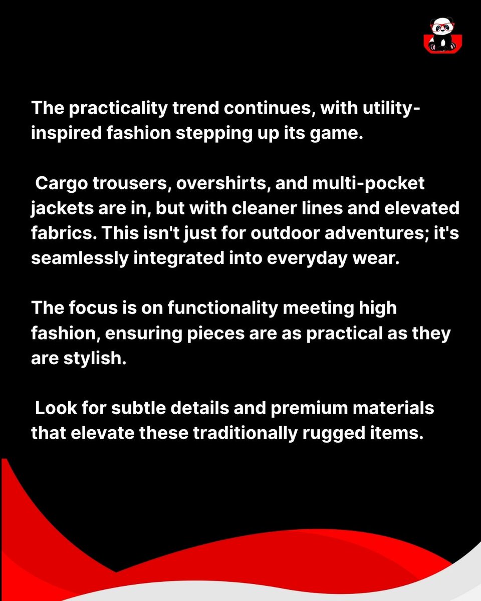 Iamsexypanda_'s tweet image. Utility Fashion Goes Luxe

 From cargo to couture — utility-inspired fashion is getting a sleek, high-end upgrade in 2025.

#iamsexypanda #UtilityStyle #MensFashion #TrendyLooks #RefinedFashion #StyleUpdate