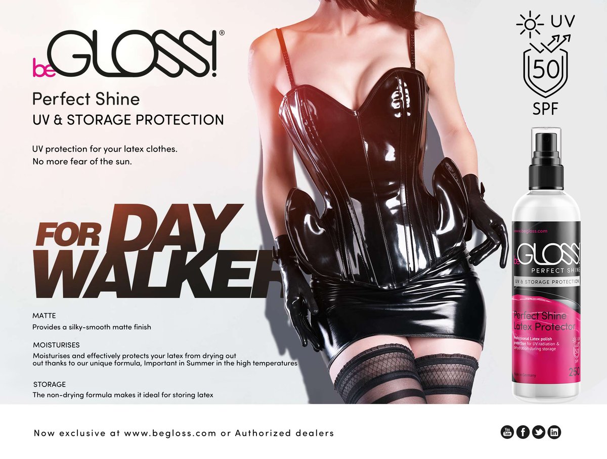 今売れてます！これからの季節に！
＃beGLOSS Perfect SHINE DAYLIGHT  

有害大切な紫外線(UV)から保護 
ラバー製品をより長くお楽しみいただけます。
外出時に！
室内保管にも最適 
テカリ過ぎないマットな仕上がり 
ラバー ラテックス専用 光沢剤 艶出し スプレー