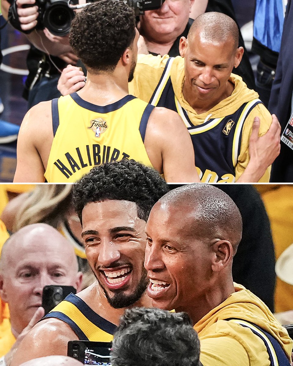 From one Pacer to another 💙 

Reggie Miller and Tyrese Haliburton after the Pacers' Game 3 win 🙌