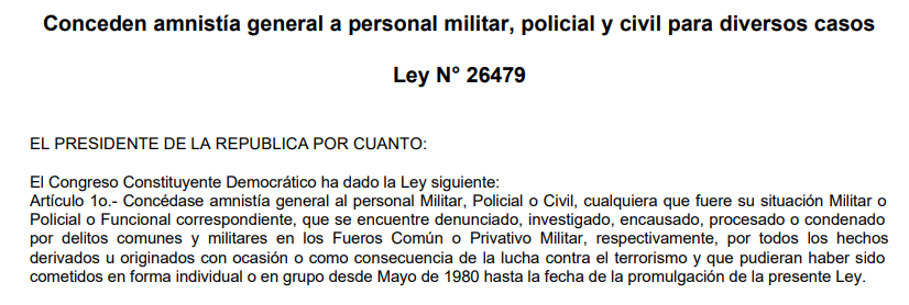 IDL_Rivera's tweet photo. El 14 de junio de 1995 Fujimori (y Montesinos) promulgaron la ley de amnistía para violadores de DDHH. Hoy, tres décadas después, el fujimorismo repite la historia para garantizar impunidad a quienes cometieron crímenes atroces contra la humanidad. https://t.co/GSxLP9tp6g