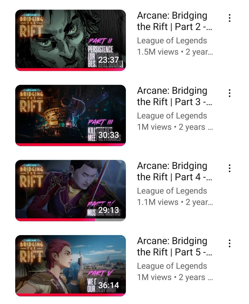 once again reminding everyone who claims to like arcane to WATCH the BRIDGING THE RIFT documentary—available for free on youtube!!!! it's even broken into shorter videos so you don't have to watch it all at once! plssss you will learn so much &amp; be much more thankful 😭