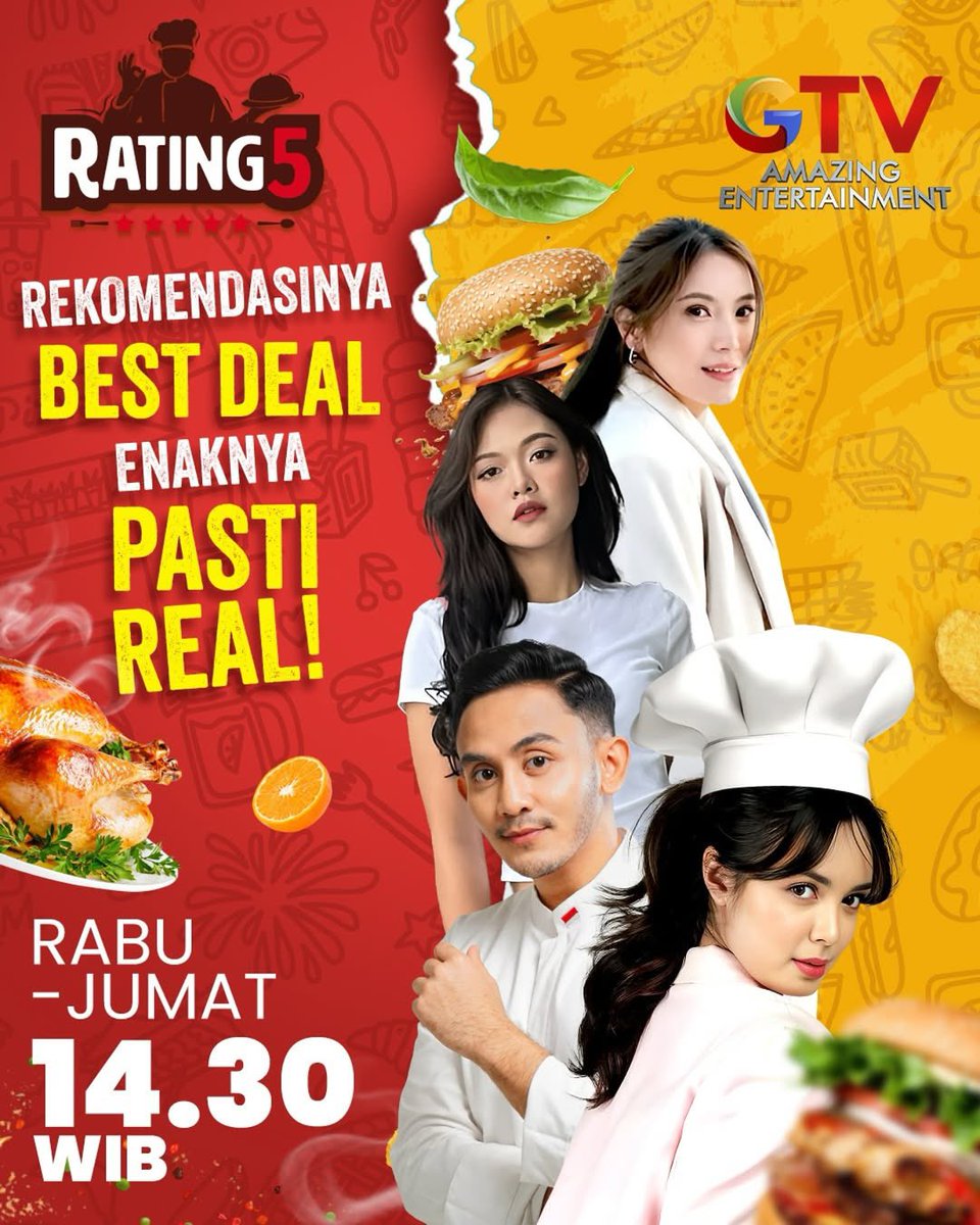 Jangan sampe kelewatan nonton “RATING 5” yang bakal ngajak kalian berburu makanan makanan enak pastinya 😋

Special ditemenin sama Firhan MCI, Nathalia Hosiana, Chaca Natasha dan Claudia Andhara

Gas setiap Rabu-Jumat pukul 14.30 di GTV

#SMNTALENT 
#SMNChannel
#ManagementArtist