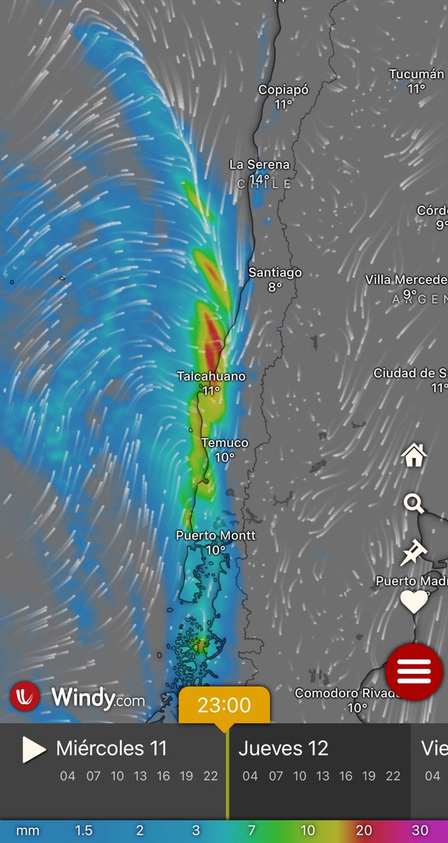 ALERTA 🇨🇱 Chile Centro Sur : Carguen celulares , porque en las próximas horas se viene el primer frente de mal tiempo , con mucha lluvia en pocas horas y fuertes vientos rachas hasta 80km/h
Valparaíso a Araucanía próx 24 horas