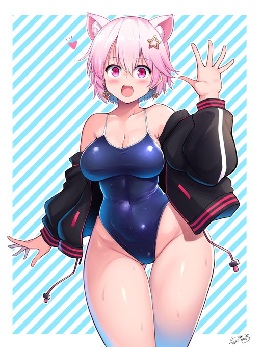 草蔦みかんさん @lotten_mikan2 誕おめです～のパイピング(肩細紐)新スク水
#くさつたーと 