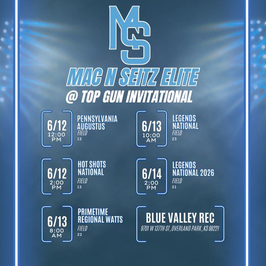 Hannah Krueger (@hankrue2026) on Twitter photo Schedule for this weekend at the Top Gun Invitational! Super excited to play some great competition, let’s go!!
<a href="/Macfarlane_15/">Mike Macfarlane</a> <a href="/macnseitzkc/">Mac N Seitz Baseball Club</a> Schedule for this weekend at the Top Gun Invitational! Super excited to play some great competition, let’s go!!
<a href="/Macfarlane_15/">Mike Macfarlane</a> <a href="/macnseitzkc/">Mac N Seitz Baseball Club</a>