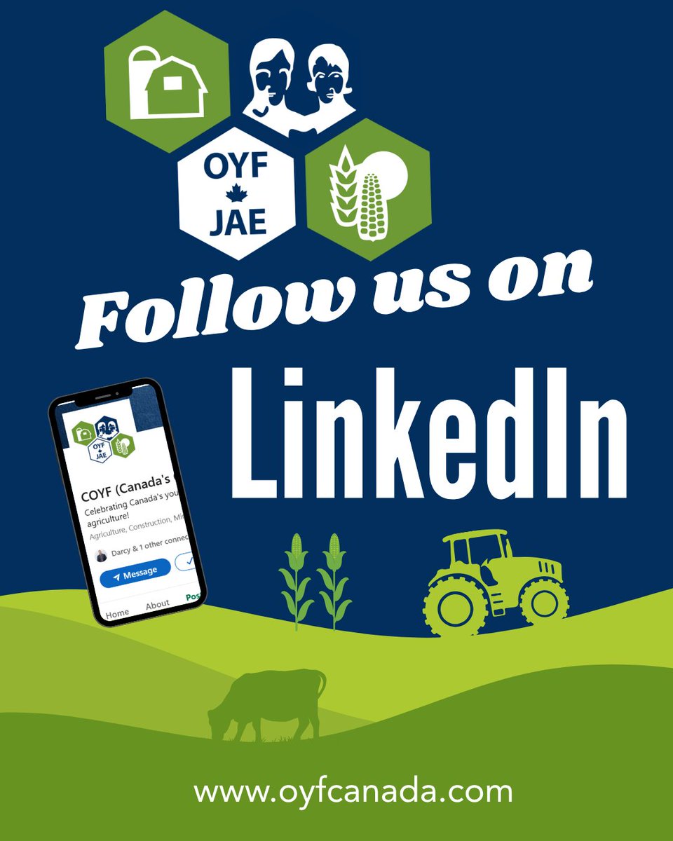 🌾 We're expanding our community to LinkedIn—come join us! Whether you're a farmer, student, biz owner, or ag supporter, COYF | JAE wants to connect and celebrate Canadian agriculture with you.
👉 linkedin.com/company/coyf
#COYFJAE #CdnAg