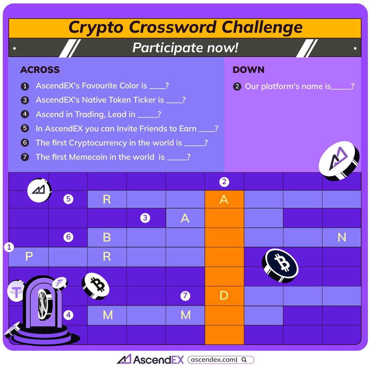 AscendEX_'s tweet photo. 🎉 #AscendEX Crypto Crossword Challenge! 💎
🎁 Giving away $500 worth of tokens to 25 lucky winners!
📅 June 12 – June 19

5 steps to participate 👇
1️⃣ Follow @AscendEX_
2️⃣ Comment your final answer
3️⃣ Tag 3 friends, like & RT with #AscendEX #Crypto
4️⃣ Join any of AscendEX's Telegram group:
https://t.co/17FuV2k15z
https://t.co/UQBxTUiiL1
https://t.co/fzVTiHIXDe
https://t.co/LSvH9de62t
5️⃣ Submit form: https://t.co/aLB7IpYQig

👉 No account? Sign up now:
https://t.co/9v7UCefPjO

#AscendEX #Crypto #Giveaway #Blockchain 🚀
