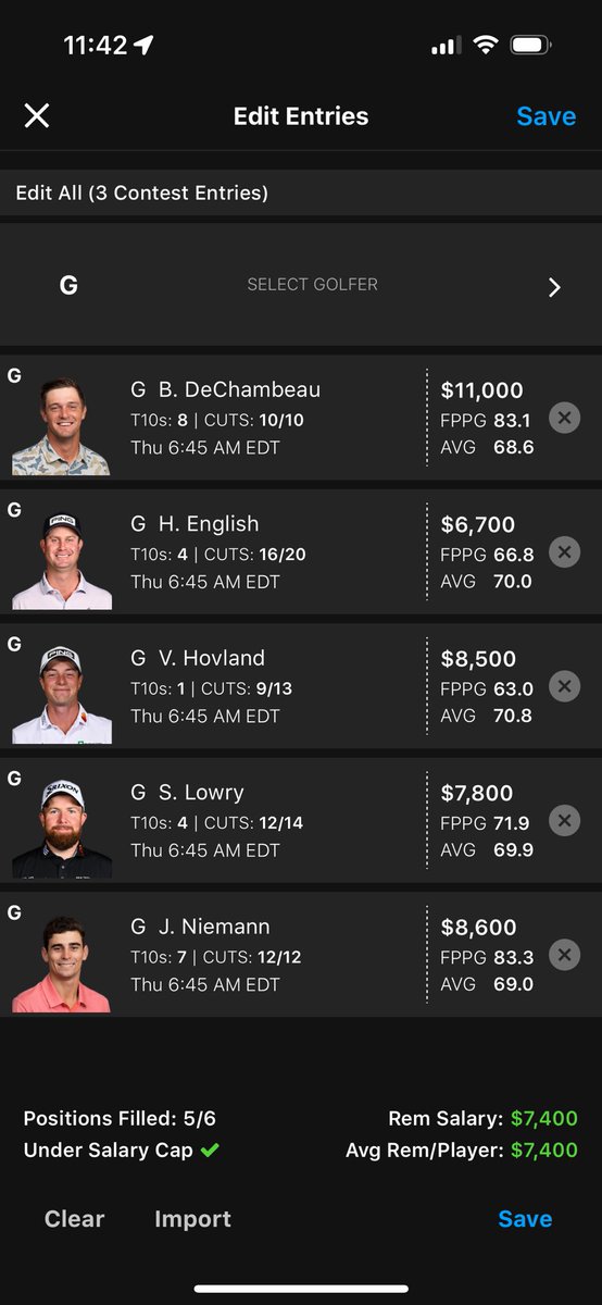 #FanDuel #FreePlay #DraftKings GPP core 5! Builds by @nitasworld_ 💰💰💰🏌🏾‍♂️⛳️ #PGA #USOpen #Pressure #FYP #Viral #SecureTheBag #Thursday #Millionaire #MillyMaker #FantasySports