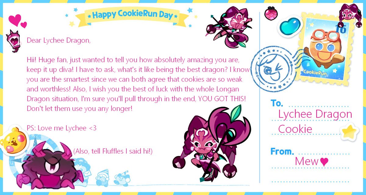 Mewthical1's tweet photo. I love you Lychee Dragon Cookie <3 #Happy_CookieRunDay #16th_Cookieletter https://t.co/lzeCOP6JGn
