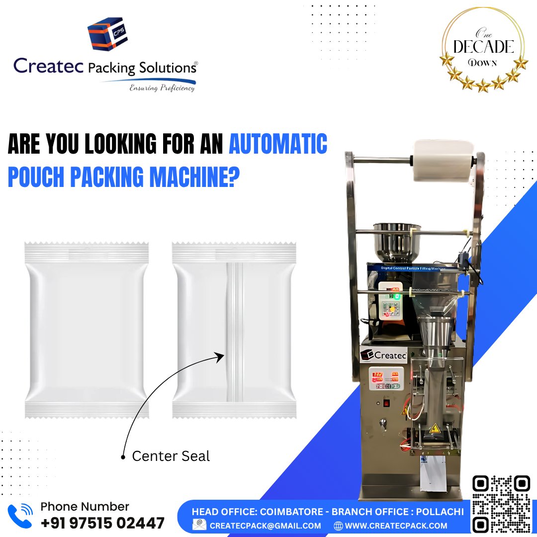 CreatecPacking's tweet image. Our 2–100 Gram Pouch Packing Machine is built to pack powders, granules, liquids &amp;amp; more — across every industry. Fast, accurate &amp;amp; versatile! ⚙️✅

📞 Call Now: +91 97515 02447 | +91 99942 07197
🌐 createcpack.com
#PouchPackingMachine
#2to100GramFiller
#CreatecPack