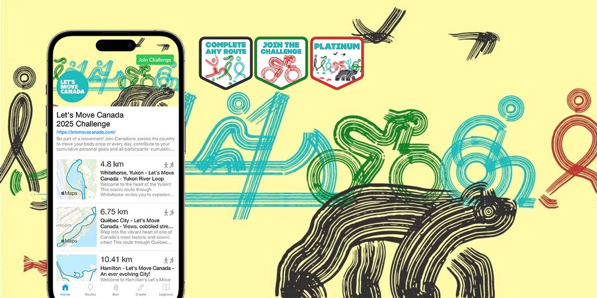 Join the challenge in the app, or submit using the web form on their site.

There are also inspiring, audio-guided routes in 22 cities across the country. Earn badges &amp; win PRIZES. If you don't love it, you get your money back (…it's free).

Can I count on you?

#LetsMoveCanada