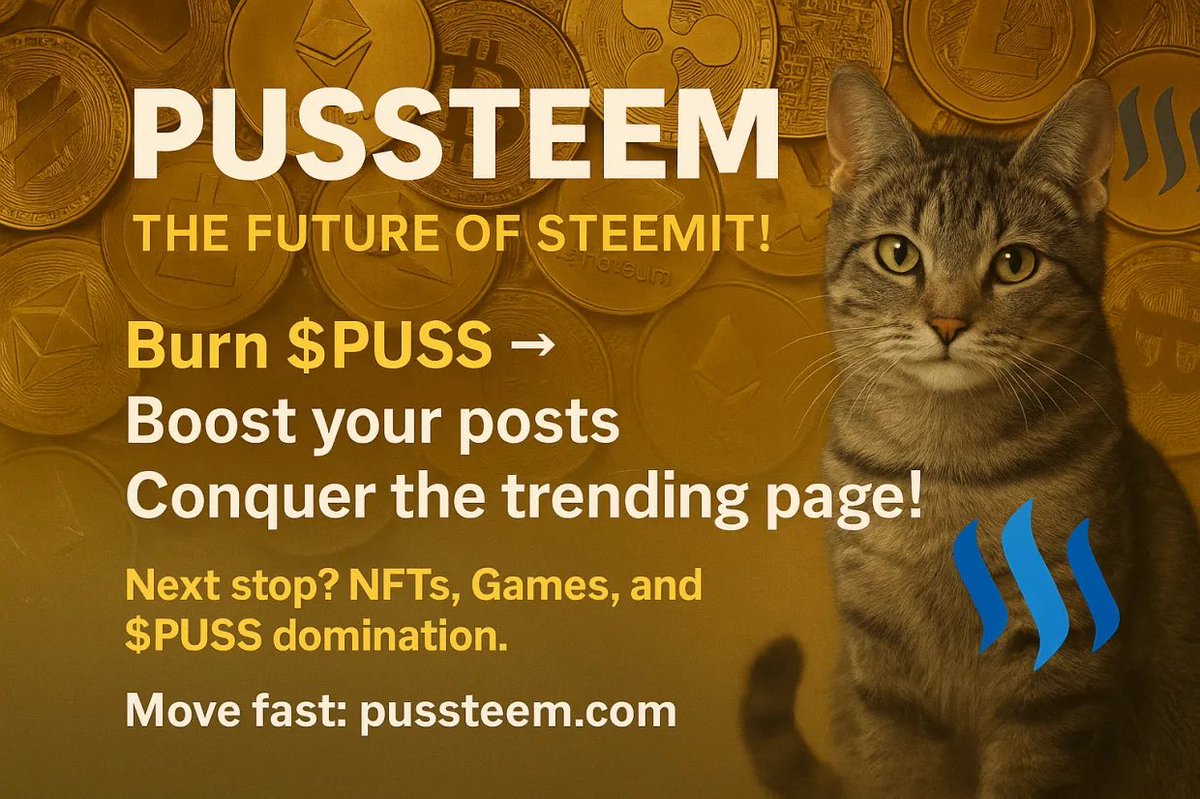 Steemit bloggers, are you ready to shine?
 Burn just 5% $PUSS at Pussteem.com and BOOST your posts instantly!
No waiting. No worry for votes.