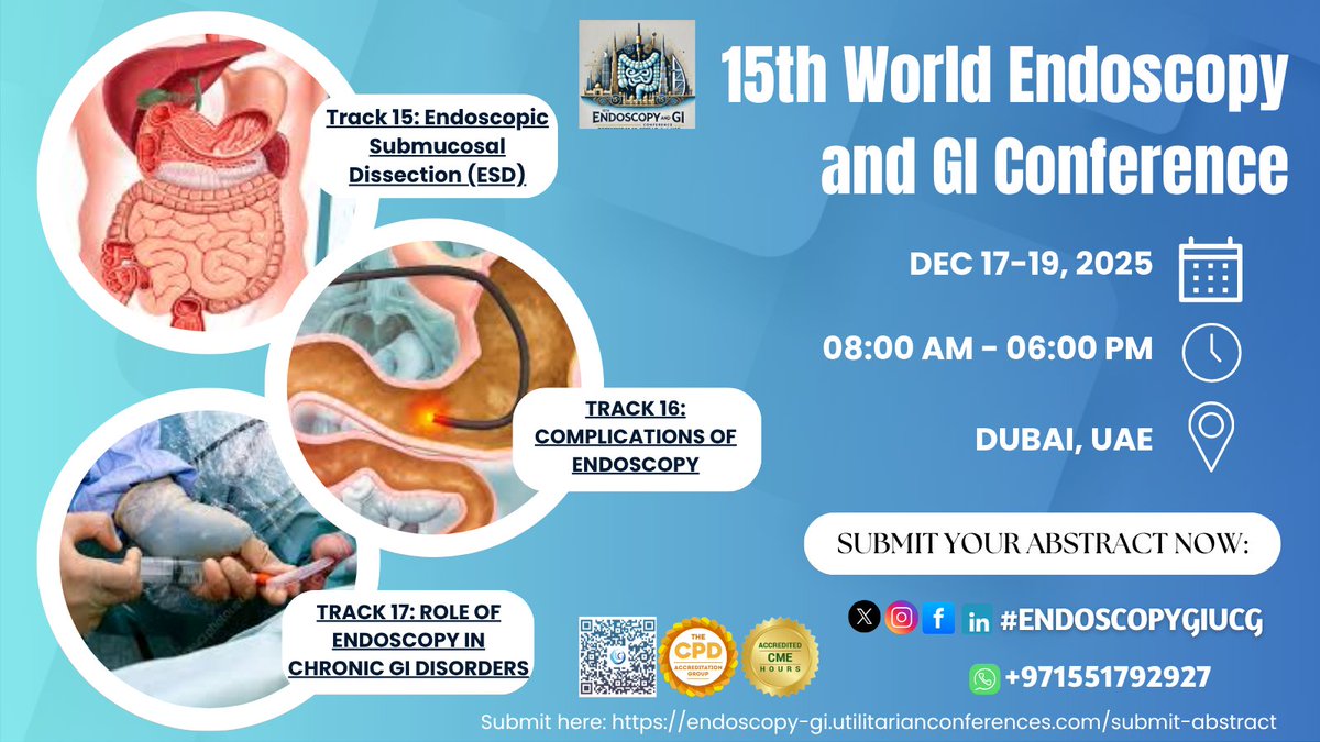 EndoscopyC26521's tweet image. 🎤 Submit your Abstracts Now!!
World Endoscopy and GI Conference 2025!
📅 Dec 17-19, 2025, in Dubai, UAE, Hybrid event
📢 Submit Now: …doscopy-gi.utilitarianconferences.com/submit-abstract
📱 WhatsApp Support: wa.me/+971551792927

#WGC2025 #CallForAbstract #EndoscopicResection #GIHealth #GIInnovation