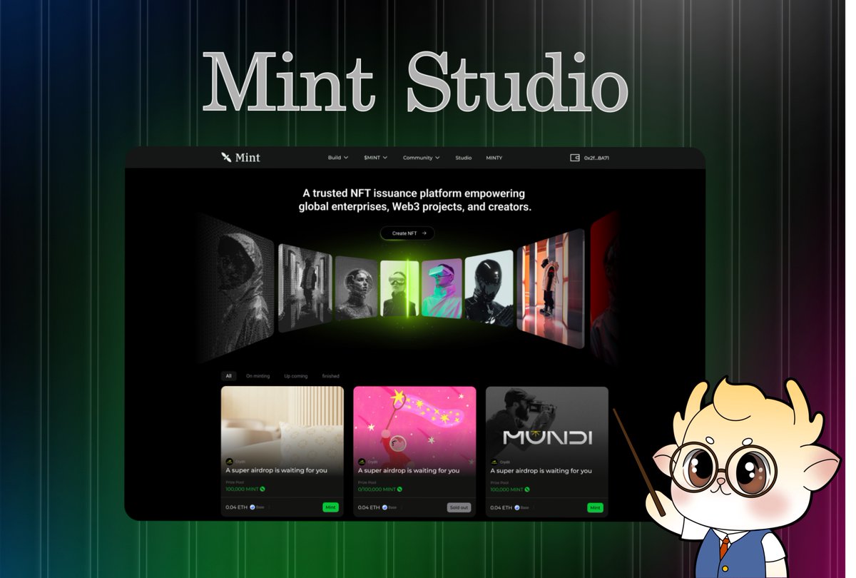 Mint Studio by <a href="/Mint_Blockchain/">Mint</a> is LIVE now!🎉
mintchain.io/studio

🍀A  no-code, multi-chain NFT issuance platform—fast, intuitive, &amp; perfect for creators, artists, &amp; projects!

⛏️Ready to enjoy "Mint to Earn" with $MINT rewards ?

Create, mint, and earn.

#Mint2Earn