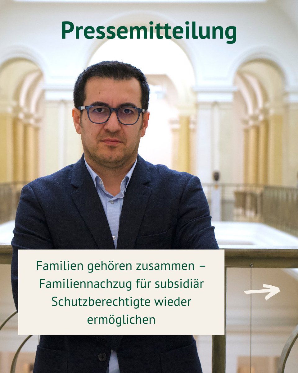 OmarJian's tweet image. Familien gehören zusammen – auch in der Asylpolitik!
Der #Familiennachzug für subsidiär Schutzberechtigte muss wieder uneingeschränkt möglich sein.
Berlin muss auf der #IMK2025 Haltung zeigen: Für Menschlichkeit, Recht &amp;amp; Integration.
#Menschenrechte #GrüneFraktion