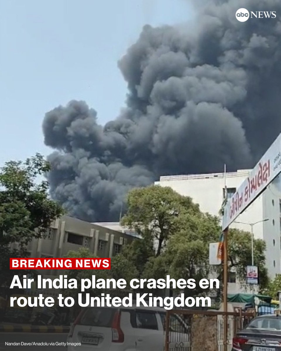 BREAKING: An Air India airliner en route to the United Kingdom from India crashed in an area near the Ahmedabad airport, local officials and the airline said.

Local officials said rescue teams had been mobilized.

Read more: abcnews.link/Q5Mn6Mr