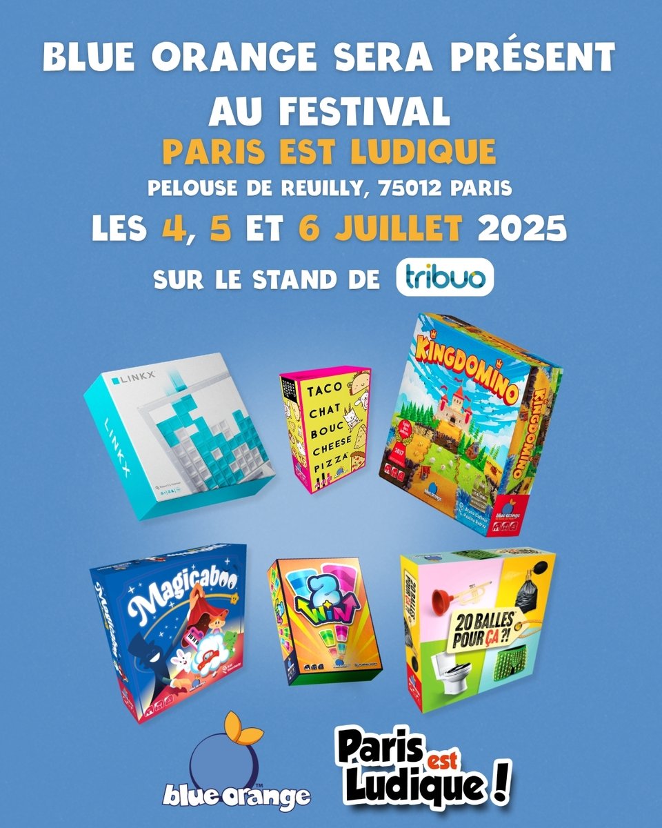 Blue Orange 🍊 (@blueorangenews) on Twitter photo Nous serons au festival <a href="/ParisestLudique/">Paris est Ludique !</a> les 4, 5 et 6 juillet 2025 sur le stand de notre distributeur tribuo ! ☀️
Qui sera de la partie ? 🎲 On a hâte de vous y voir !
#jds #festival #jeux #j2s Nous serons au festival <a href="/ParisestLudique/">Paris est Ludique !</a> les 4, 5 et 6 juillet 2025 sur le stand de notre distributeur tribuo ! ☀️
Qui sera de la partie ? 🎲 On a hâte de vous y voir !
#jds #festival #jeux #j2s