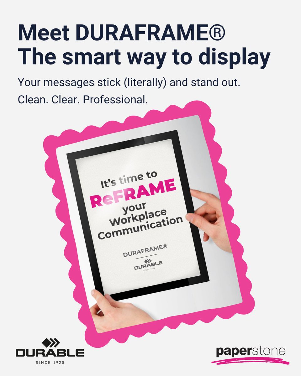 Paperstone's tweet image. Still wrestling with wonky signs and peeling tape? Time to upgrade...
With DURAFRAME®, your info gets the spotlight and sticks around (literally).

paperstone.co.uk/brand-shop/dur…

#FrameGameStrong #DURAFRAME #DisplayDoneRight #OfficeGoals #SignageUpgrade #DurableUK #Paperstone