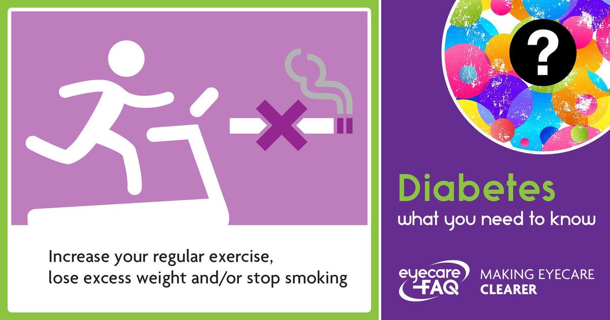 Do not smoke as this can add to problems. If you smoke speak to your GP or pharmacist about getting help to stop.  

Exercise regularly and aim to lose any extra weight. If you have problems losing weight ask your GP for referral to a dietitian. #DiabetesWeek