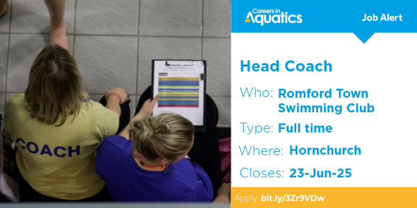 Job Alert | Head Coach needed at Romford Town Swimming Club in Hornchurch.

Closes: 23 June 2025
Apply: bit.ly/3Zr9VDw