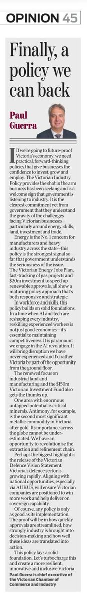 The State Government's Victorian Industry Policy is a bold step for innovation and jobs.

Paul Guerra calls it a “shot in the arm” for business confidence, and “a welcome sign that government is listening to industry”. 

Read his op-ed for insights! victorianchamber.com.au/news/finally-a…