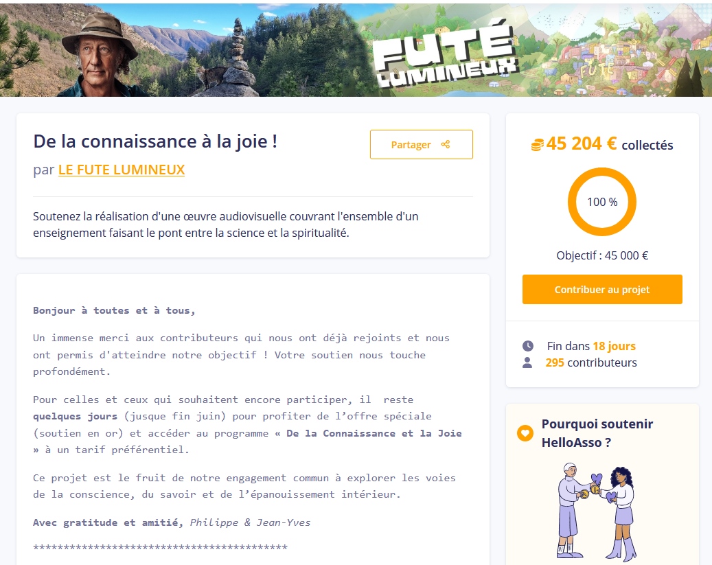 Philippe2244's tweet image. J'ai le plaisir de vous annoncer que grâce à vos dons ou précommandes, l'association Le Futé Lumineux a atteint son objectif de réunir la somme nécessaire pour le tournage de notre pack audiovisuel : De la connaissance à la joie !
Un immense merci aux contributeurs ! Votre…