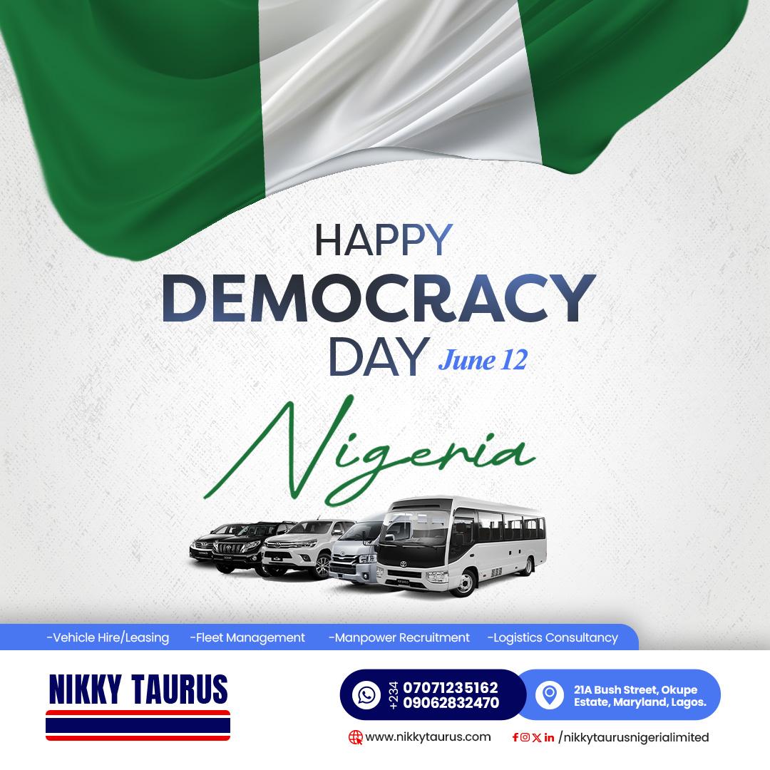NikkyTaurus's tweet photo. Unity and Faith. Peace and Progress.

Happy Democracy Day from all of us at Nikky Taurus Nigeria Limited.

#DemocracyDay #june12th #Nigeria #NikkyTaurus https://t.co/ZIIRYpfP7I