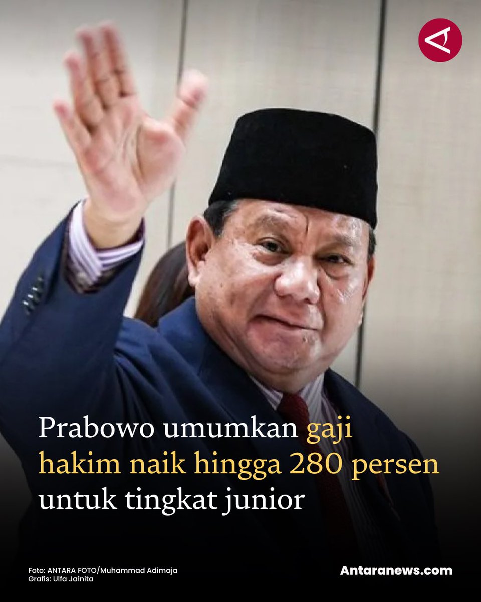 Presiden RI Prabowo Subianto mengumumkan kenaikan gaji hakim hingga yang tertinggi mencapai 280 persen dari gaji saat ini yang ditujukan untuk golongan paling junior.

Presiden menilai keputusannya menaikkan gaji para hakim untuk meningkatkan kesejahteraan pejabat yang berwenang