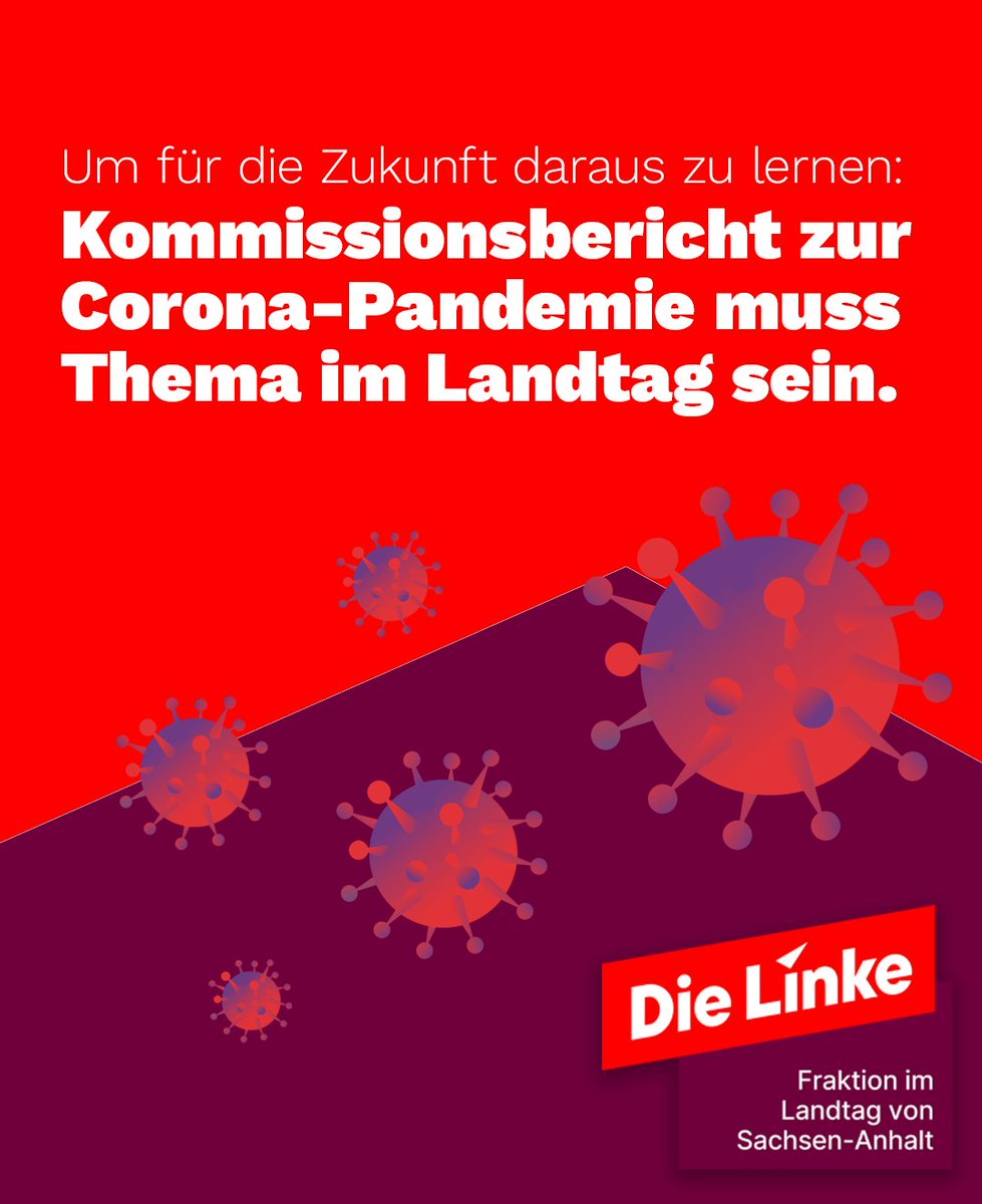 .<a href="/Eva0112/">Eva von Angern 🕊♀️ ☀️🍀</a> setzt sich im #ltlsa dafür ein, dass der Kommissionsbericht zur #Corona-#Pandemie dem Parlament vorgelegt wird. Es muss darum gehen, zu erörtern, mit welchen Maßnahmen das Land auf zukünftige pandemische Situationen bestmöglich vorbereitet werden kann. #sachsenanhalt