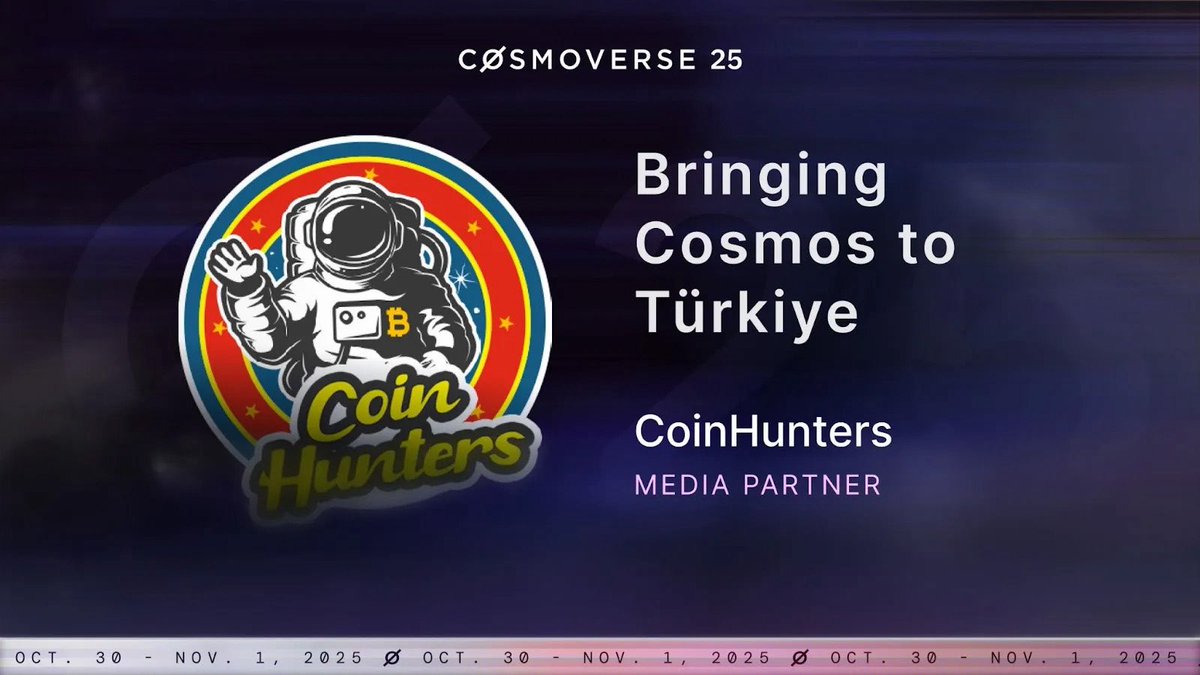 🇹🇷 We continue to grow Cosmos awareness in Türkiye!

Excited to welcome @coinhunterstr as an official media partner for #Cosmoverse25 in Split!

With over 33K YouTube subscribers and 2.3M cumulative views, CoinHunters is one of Türkiye’s most influential Web3 communities.