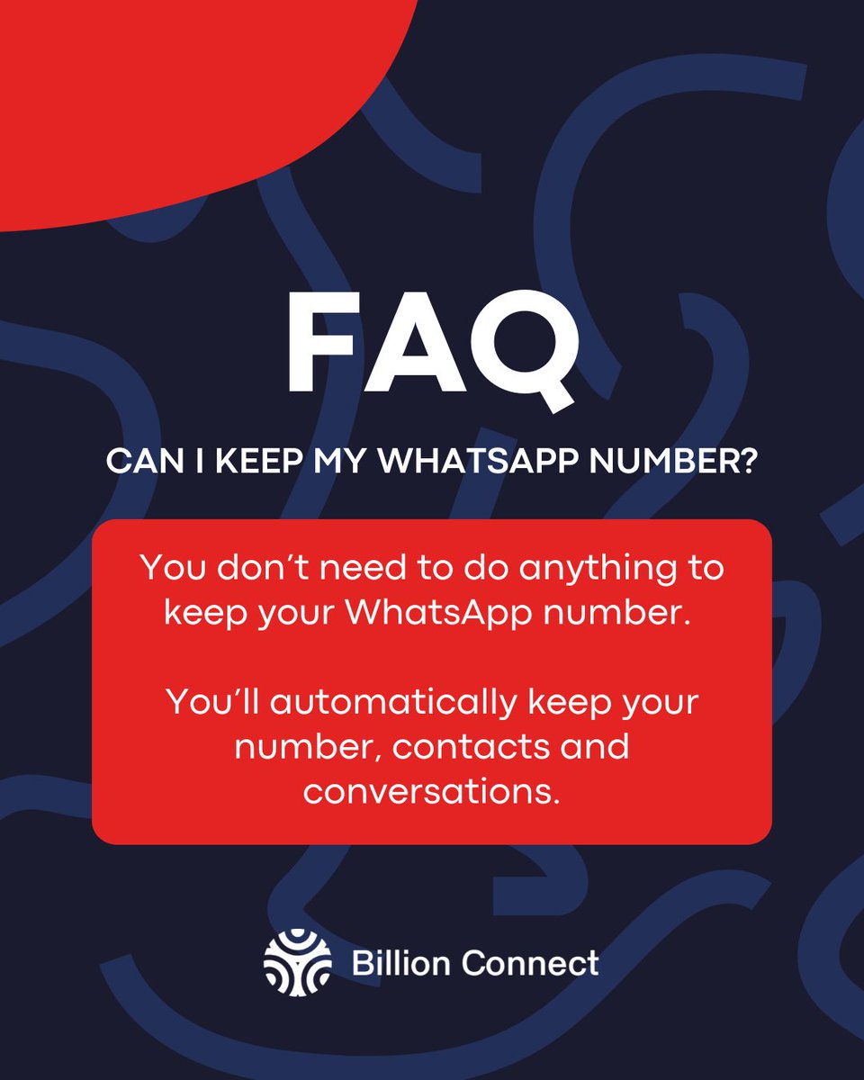 🔒 Did you know that you can keep your WhatsApp number?

With Billion Connect's eSIM. You can automatically keep your number, contacts and messages. 

Additionally, it offers a more stable and faster connection, ideal for your travels. 🌍✈