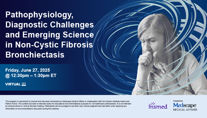 MedscapeMedAff's tweet photo. 🎥 Think it's asthma or COPD? Think again. 🫁 Join us to explore pathophysiology, diagnostic challenges and emerging therapies in non-cystic fibrosis bronchiectasis. Don’t miss the live Q&amp;A! 🔗 Register Now: https://t.co/5kb6xaMSTW #NCFBE https://t.co/Er5JIbNqrU
