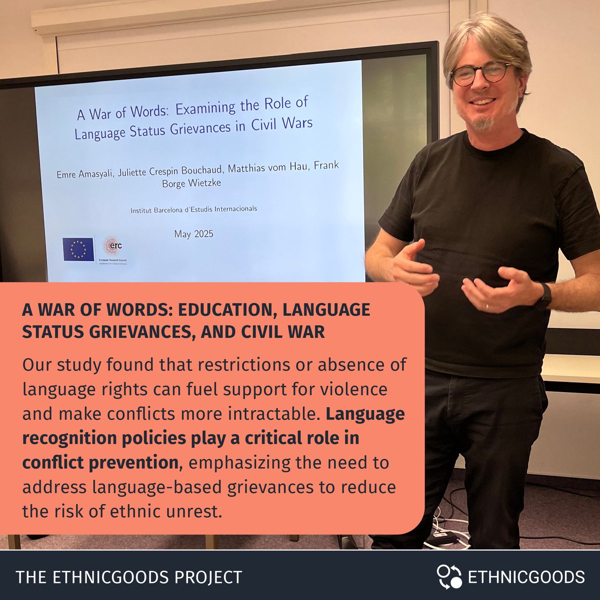 ETHNICGOODS (@ethnicgoods) on Twitter photo Last week, our Principle Investigator, <a href="/mvomhau/">Matthias vom Hau</a>, was delighted to present a paper — “A war of words: Education, language status grievances, and civil war” — as part of the “Contestations of the Liberal Script” (SCRIPTS) conference at <a href="/HumboldtUni/">Humboldt-Universität zu Berlin</a> in Berlin.
#ResearchExcellence Last week, our Principle Investigator, <a href="/mvomhau/">Matthias vom Hau</a>, was delighted to present a paper — “A war of words: Education, language status grievances, and civil war” — as part of the “Contestations of the Liberal Script” (SCRIPTS) conference at <a href="/HumboldtUni/">Humboldt-Universität zu Berlin</a> in Berlin.
#ResearchExcellence