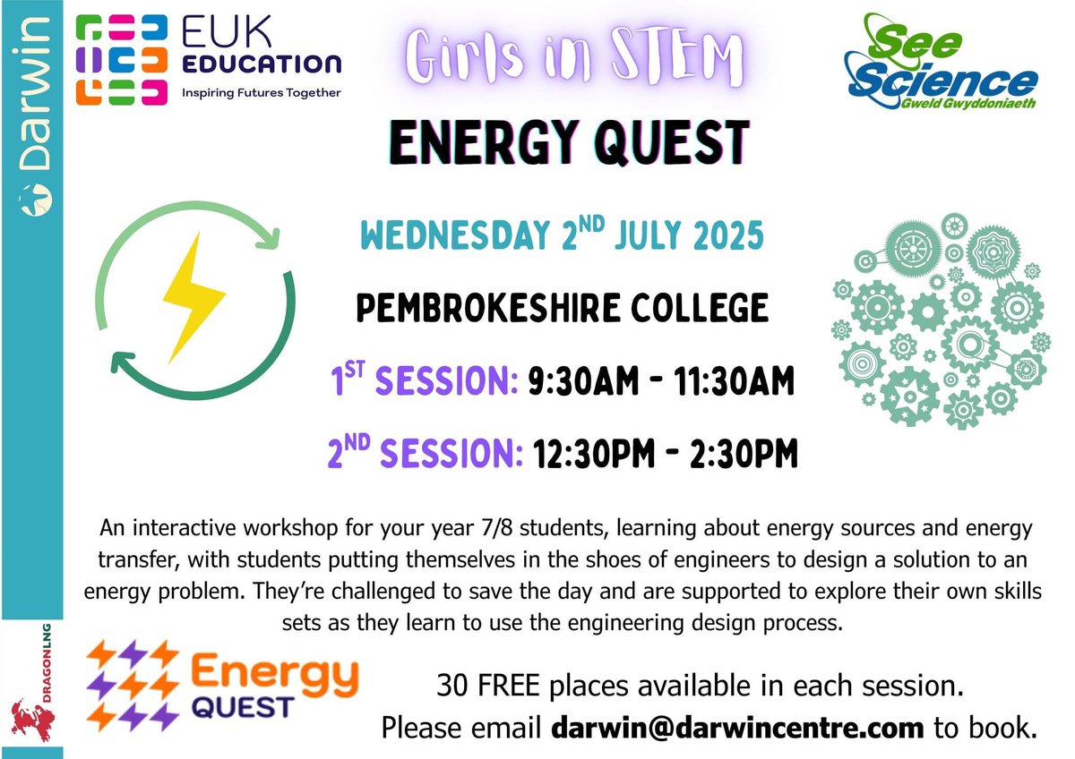 Darwin Centre (@darwincentre) on Twitter photo Year 7/8 #GirlsInSTEM Energy Quest workshops on Wednesday 2nd July! Places available in both sessions, email darwin@darwincentre to book! <a href="/YsgolBroGwaun/">Ysgol Bro Gwaun</a> <a href="/YsgolHarriTudur/">Ysgol Harri Tudur / Henry Tudor School</a> <a href="/HHVCSchool/">HHVCS</a> <a href="/ypd_dewicampus/">Dewi Campus ~ Ysgol Penrhyn Dewi VA</a> <a href="/YsgolGreenhill/">Ysgol Greenhill School</a> <a href="/schoolmilford/">Milford Haven School</a> <a href="/YsgolCaerElen/">Ysgol Caer Elen</a> <a href="/YsgolBroPreseli/">Ysgol Bro Preseli</a> <a href="/SeeScience/">See Science</a> Year 7/8 #GirlsInSTEM Energy Quest workshops on Wednesday 2nd July! Places available in both sessions, email darwin@darwincentre to book! <a href="/YsgolBroGwaun/">Ysgol Bro Gwaun</a> <a href="/YsgolHarriTudur/">Ysgol Harri Tudur / Henry Tudor School</a> <a href="/HHVCSchool/">HHVCS</a> <a href="/ypd_dewicampus/">Dewi Campus ~ Ysgol Penrhyn Dewi VA</a> <a href="/YsgolGreenhill/">Ysgol Greenhill School</a> <a href="/schoolmilford/">Milford Haven School</a> <a href="/YsgolCaerElen/">Ysgol Caer Elen</a> <a href="/YsgolBroPreseli/">Ysgol Bro Preseli</a> <a href="/SeeScience/">See Science</a>