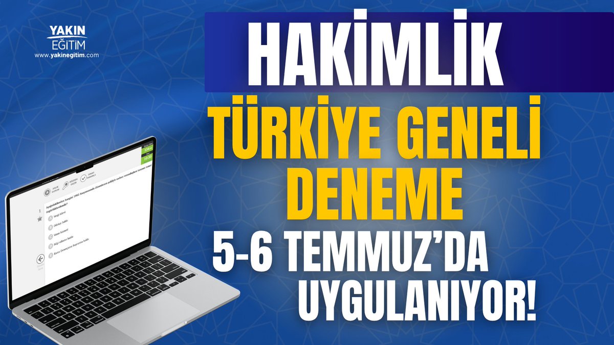 yakinegitim's tweet photo. Hakimlik Sınavı Türkiye Geneli Online Deneme Sınavı
5-6 Temmuz günlerinde uygulanıyor. 
Katılım aktivasyonu için bağlantı üzerinden form doldurulmalıdır: https://t.co/0uzZ2UZOGn https://t.co/Q1Mfu00xlC