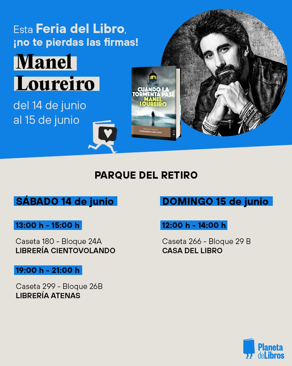 ¡Tercer y último fin de semana de #FLMadrid25!😍

Todavía tenemos dos días para disfrutar de esta gran fiesta literaria en el Parque del Retiro. 🎉📚

¿A qué firmas irás hoy?✍️

<a href="/inmaarv/">Inma Rubiales</a> <a href="/Manel_Loureiro/">Manel Loureiro</a> <a href="/angelmartin_nc/">Ángel Martín</a> <a href="/FranciscodPaula/">Blue Jeans</a> te esperan!