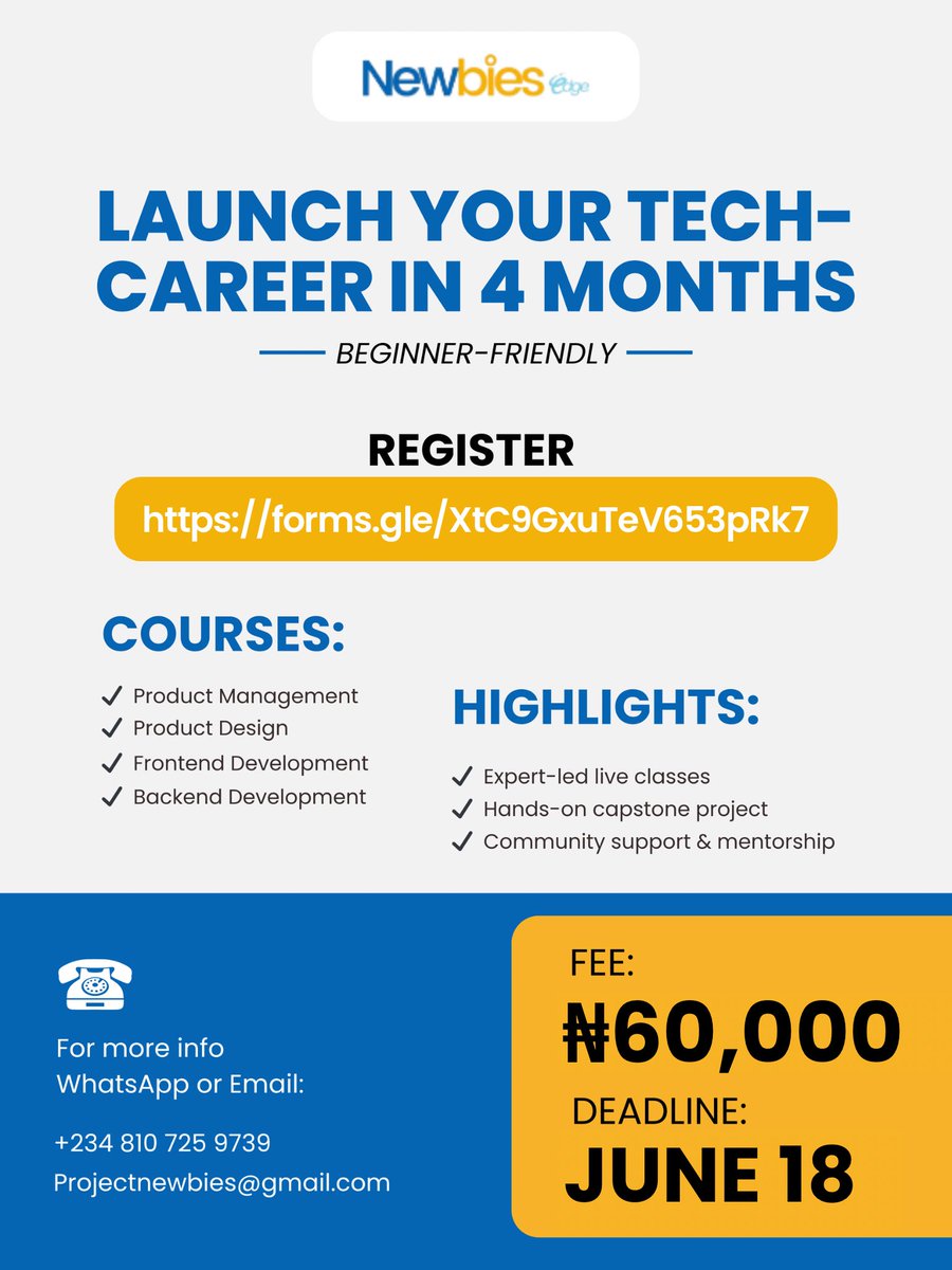 📅 Our next cohort starts June 20. Slots are limited.
 If you’ve been saying “I’ll start next month” this is that month.

🔗 Register now for Cohort 4 - forms.gle/XtC9GxuTeV653p…

.
.
 #NewbiesEdge #June12 #sramhr #DemocracyDay Gnewt Louie Big 13 $IRIS Gmira #riyadh Tinubu Tunde