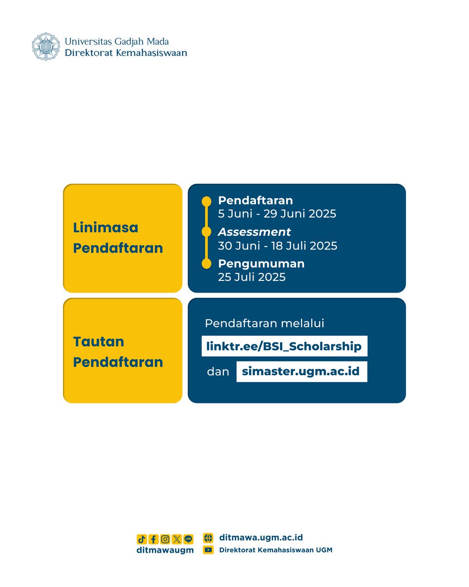 Beasiswa BSI 2025 masih dibuka hingga tanggal 29 Juni 2025, gaiss!

Siapkan dirimu, lengkapi berkas, dan jangan ragu untuk daftar🙌