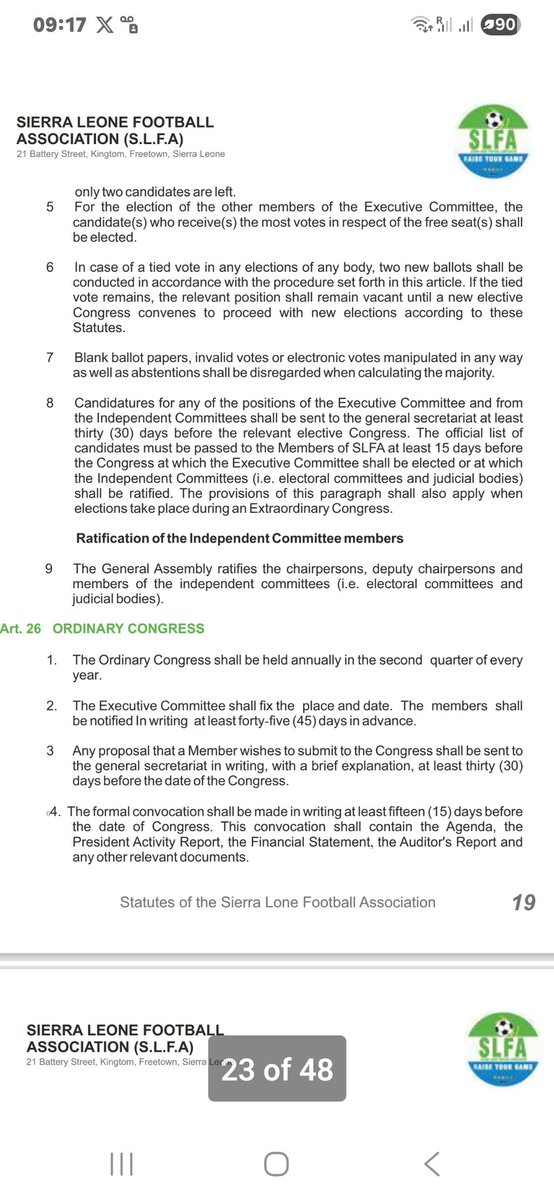 Rodney Michael (@superrod001) on Twitter photo I don't know how <a href="/FIFAcom/">FIFA</a> <a href="/SLFA_sl/">Sierra Leone Football Association</a> and all associated with convening the congress and supervising the elections failed to see the breach. Similar breach to closure of nominations. Statutes provides for nominations up to 30 days before congress. EC closes 50 days before. Stunned! I don't know how <a href="/FIFAcom/">FIFA</a> <a href="/SLFA_sl/">Sierra Leone Football Association</a> and all associated with convening the congress and supervising the elections failed to see the breach. Similar breach to closure of nominations. Statutes provides for nominations up to 30 days before congress. EC closes 50 days before. Stunned!