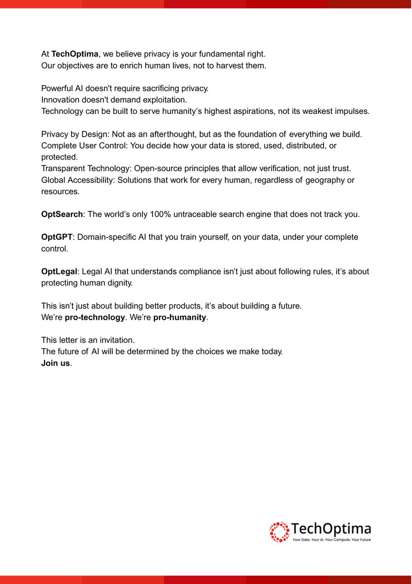 TechOptima_AI's tweet image. Question for every CEO/CTO: What happens when your "smart" business tools become your biggest security liability?
An open letter addressing the uncomfortable truth about today's AI landscape— Should technology serve humanity or harvest it?
Essential reading 👇