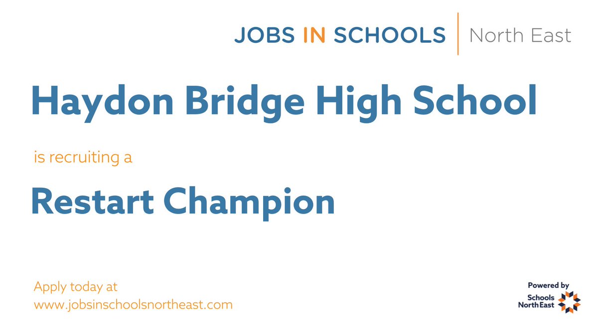 Haydon Bridge High School is recruiting a Restart Champion.

Find out more: ow.ly/zgfJ50W7y2b