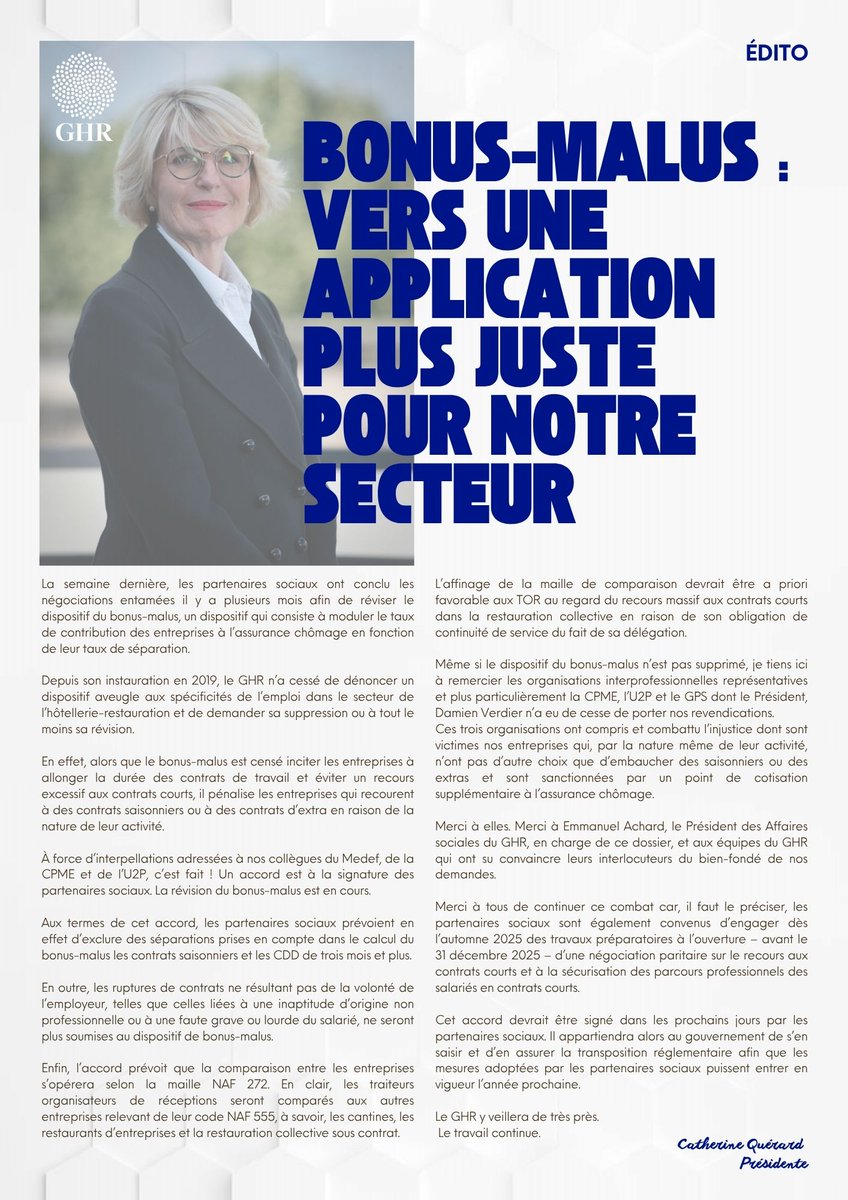 📝 𝐁𝐨𝐧𝐮𝐬-𝐦𝐚𝐥𝐮𝐬 : 1 𝐯𝐢𝐜𝐭𝐨𝐢𝐫𝐞 𝐞𝐧 𝐯𝐮𝐞 𝐩𝐨𝐮𝐫 𝐥𝐞𝐬 𝐇𝐂𝐑 !
L’édito de notre pdte revient sur ce tournant essentiel
🔗ghr.fr/actualites/edi…
📌Le travail continue, les discussions se poursuivront dès l’automne pr mieux encadrer les contrats courts.