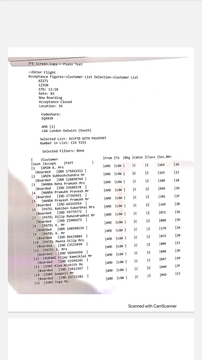 roypranesh's tweet photo. Passenger manifest of Flight AI 171
#Ahmedabad #AirIndia https://t.co/TcjrC82j17