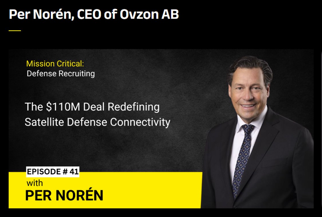 Our CEO, Per Norén, was interviewed by Katherine Jerald 🎙 in this episode of the Elray Search podcast.

Per shares insights on Ovzon's $110 million contract with the Swedish Defense Materiel Administration, marking a milestone in mission-critical satellite connectivity. This