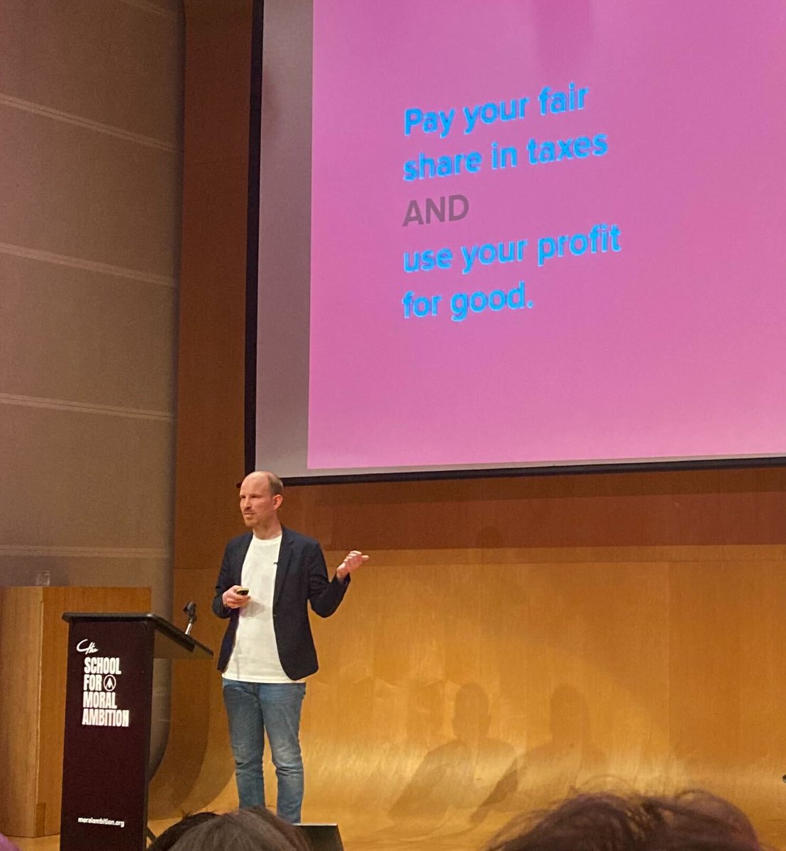 Inspiring day at the #profitforgoodconference by <a href="/julbov/">Julia van Boven</a> <a href="/rcbregman/">Rutger Bregman</a> <a href="/PeterSinger/">Peter Singer</a> &amp; #schoolformoralambition. Learned how to turn capitalism into a force for good, importance of governance &amp; legal structures for #profitforgood companies &amp; strategies for philanthropic giving